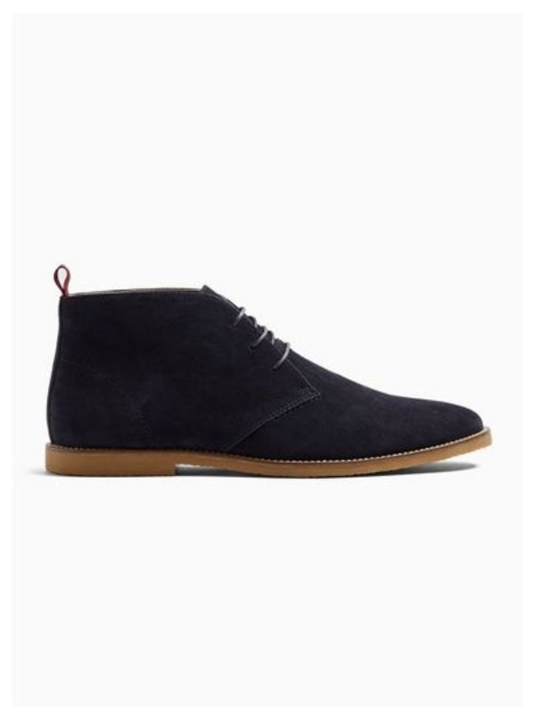 Mens Navy Faux Suede Spark Chukka Boots, Navy
