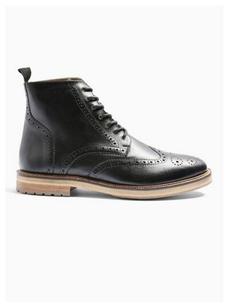 Mens Black Real Leather Orbis Brogue Boots, Black