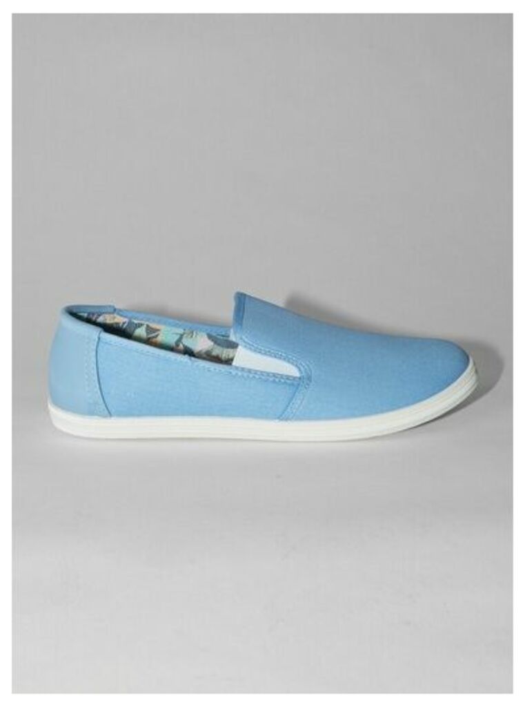 Mens Blue Canvas Slip On Trainers, Blue