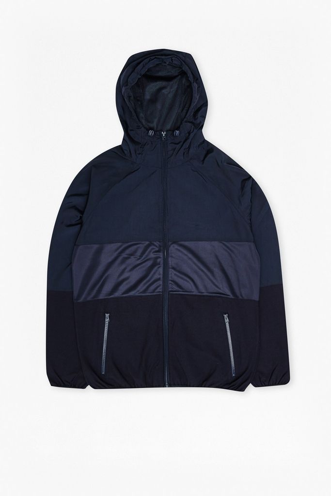 Mixed Nylon Run Hooded Jacket - marine blue