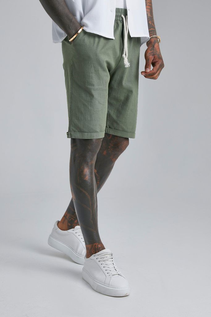 Men's Plain Drawstring Front Pocket Shorts - Green - S, Green