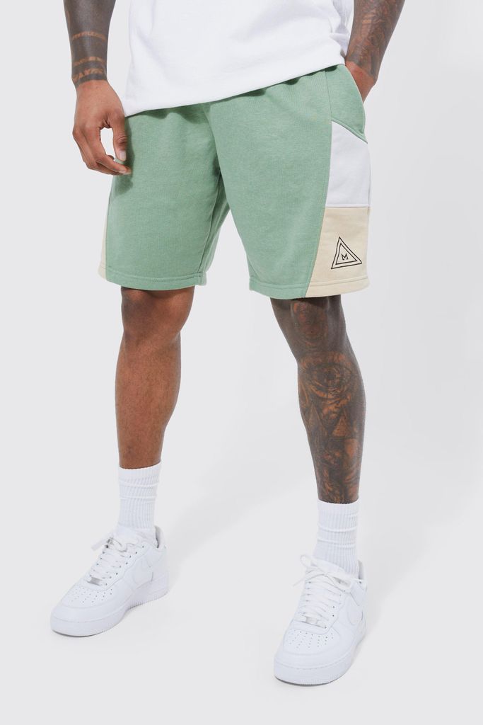 Men's Relaxed Branded Colour Block Short - Green - S, Green