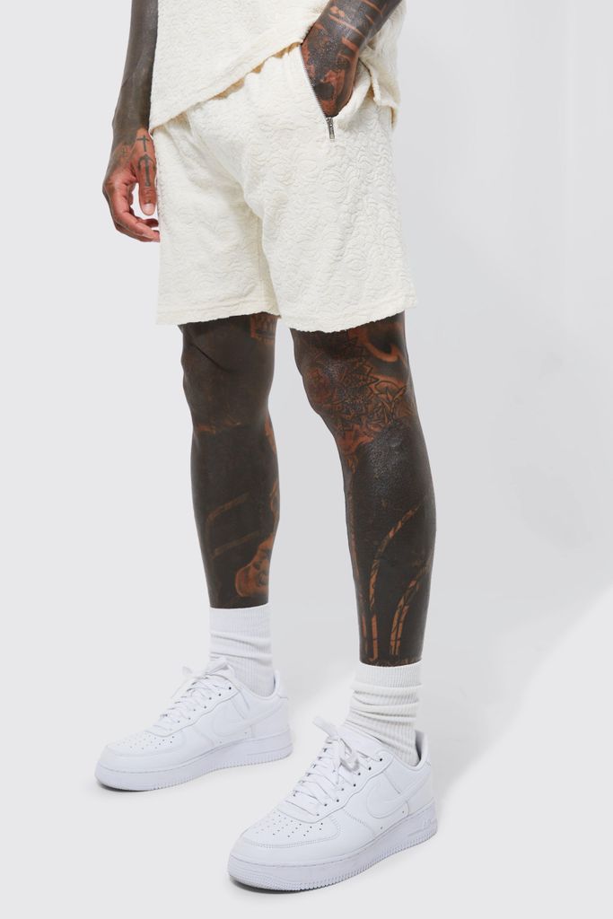 Men's Loose Embossed Pattern Shorts - Cream - S, Cream
