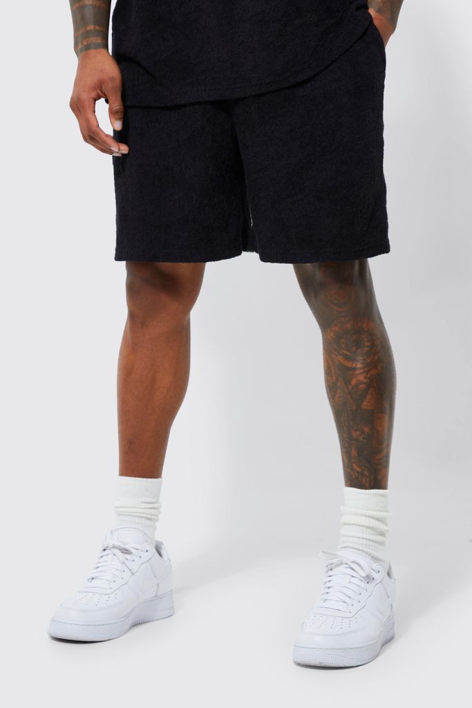 Men's Oversized Fit Debossed Man Shorts - Black - S, Black