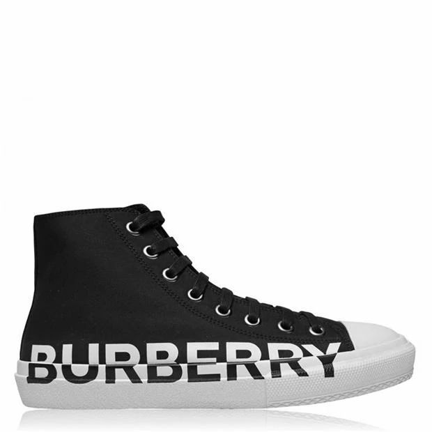 Logo Print Two Tone Leather High Top Sneakers
