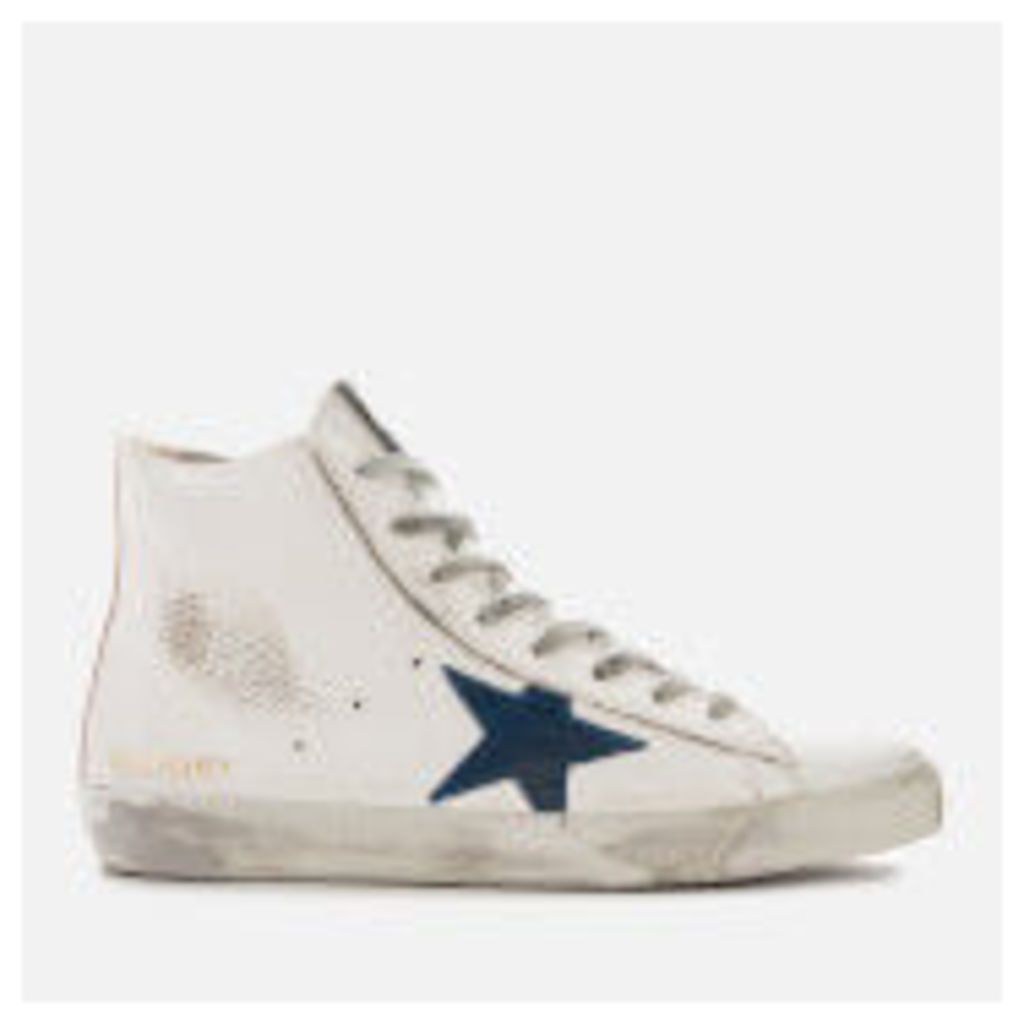 Men's Francy Leather Hi-Top Trainers - White Gold/Blue Star - UK 11
