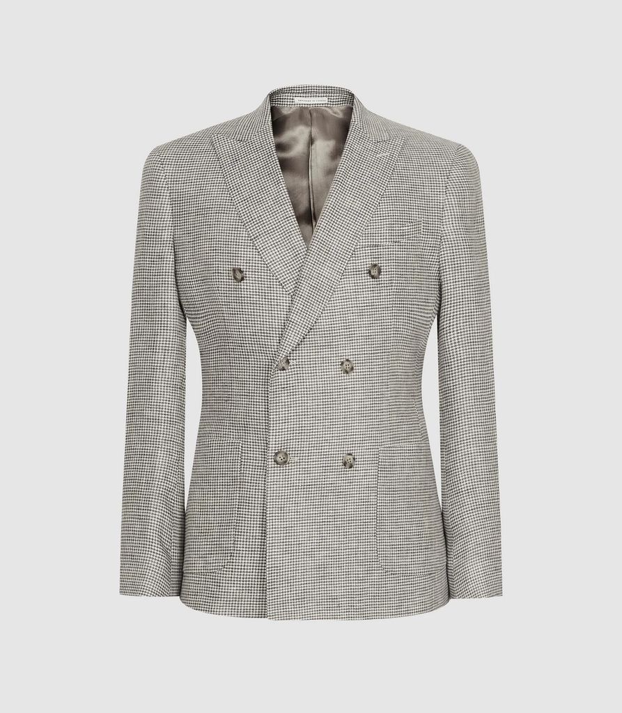 Extra - Puppytooth Linen Blazer in Grey, Mens, Size 36