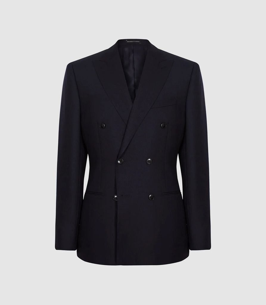 Villa - Wool Double Breasted Blazer in Navy, Mens, Size 36
