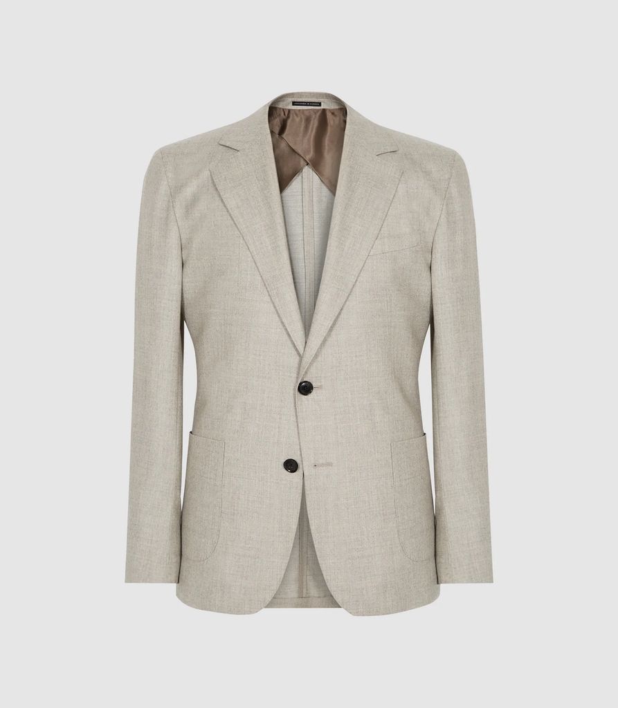Capri - Wool Cashmere Blend Slim Fit Blazer in Oatmeal, Mens, Size 36