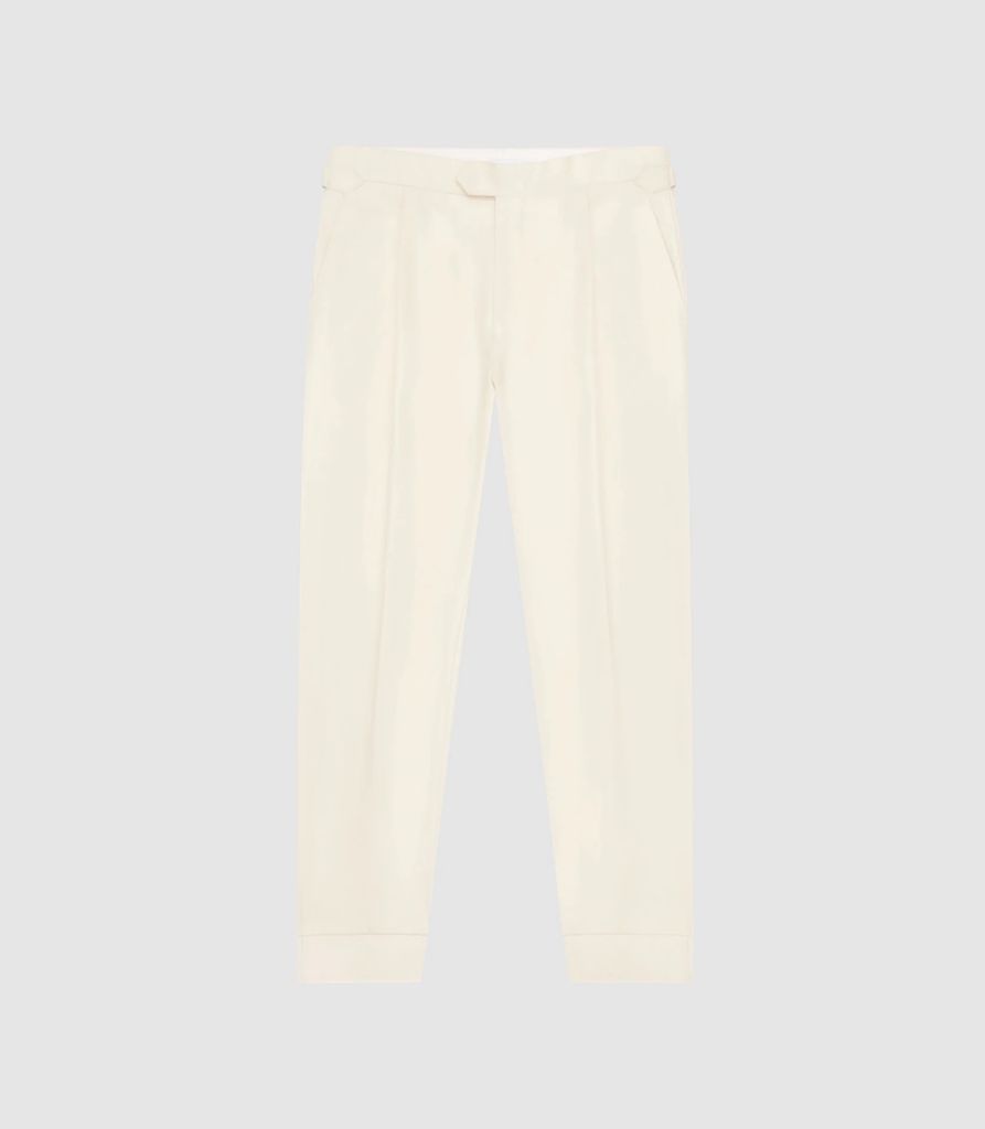 Express - Herringbone Slim-fit Trousers in Ecru, Mens, Size 28
