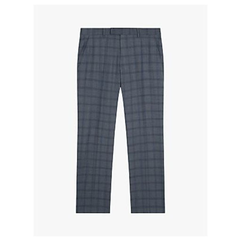 Jaeger Wool Regular Fit Tonal Check Suit Trousers, Mid Blue